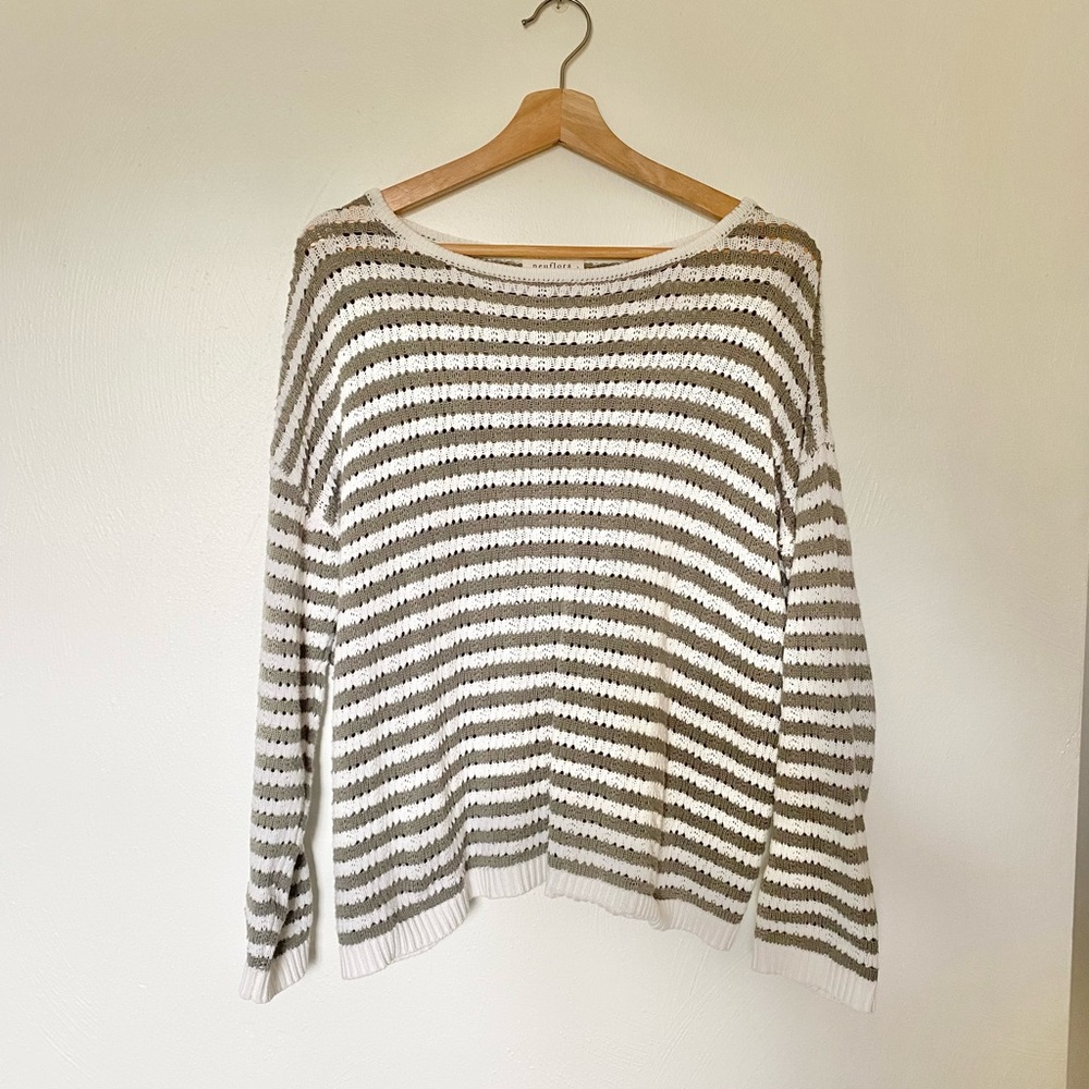 Neuflora Green & White Striped Knit Sweater